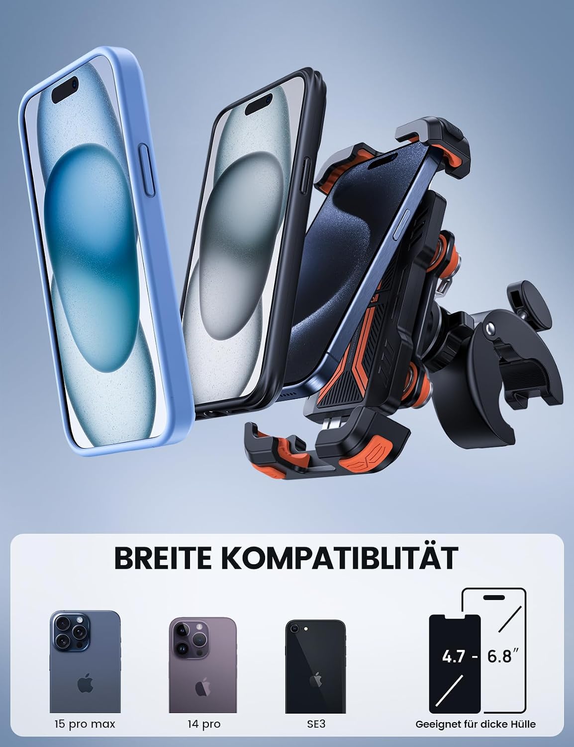 Motorrad Handyhalterung mit Vibrationsdaempfer 360° Lenkerhalter