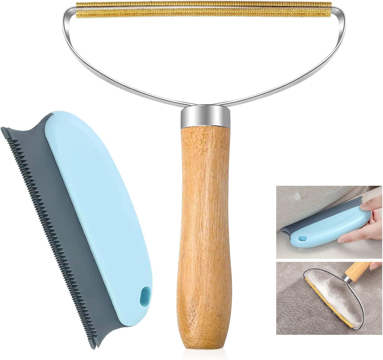YSUVIN Fusselentferner mit Holzgriff, doppelter Teppichschaber, Mini Kleiderrasi