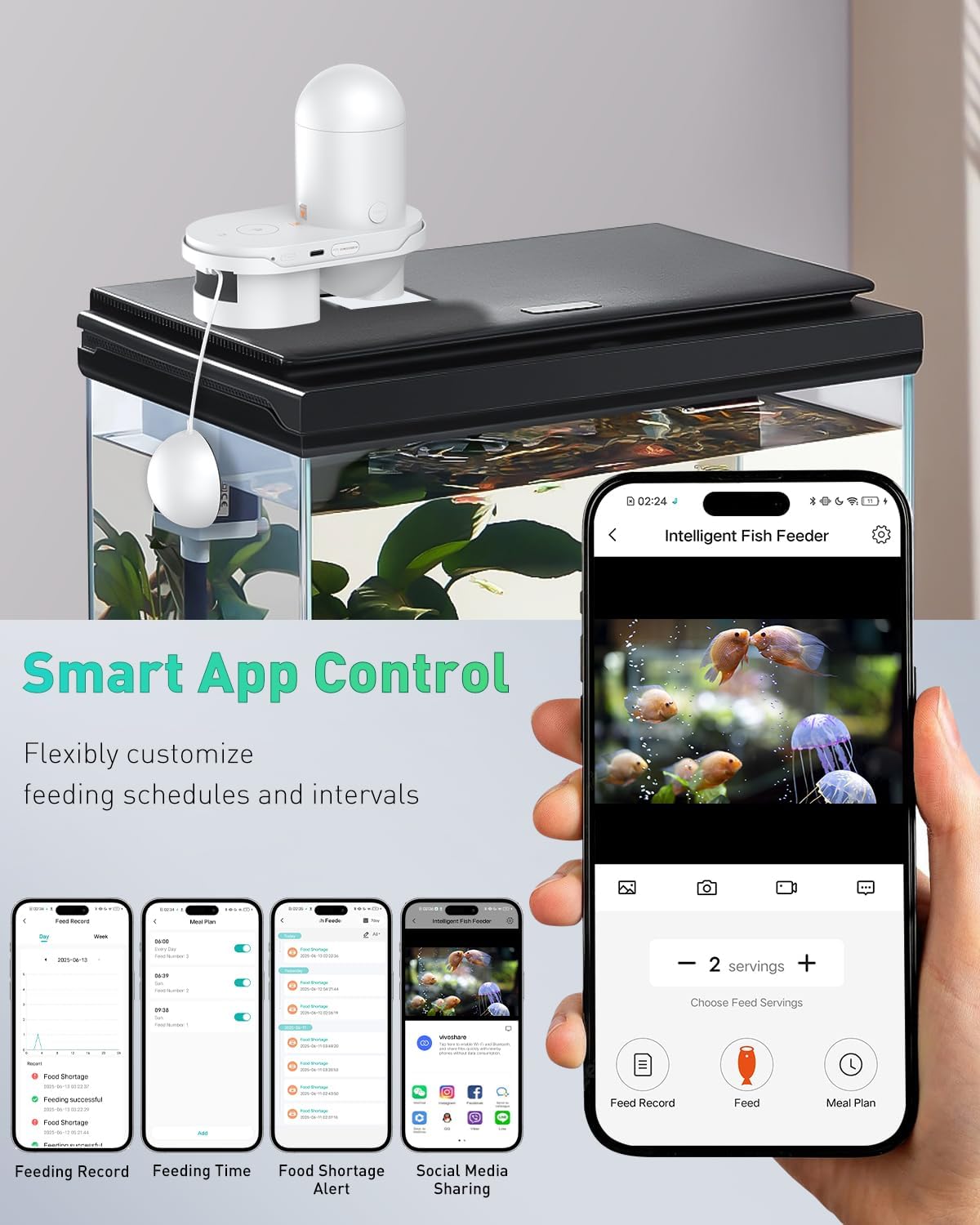 Pawfly Aquarium Futterautomat mit App HD Kamera 2,5K 230 ml und Timer