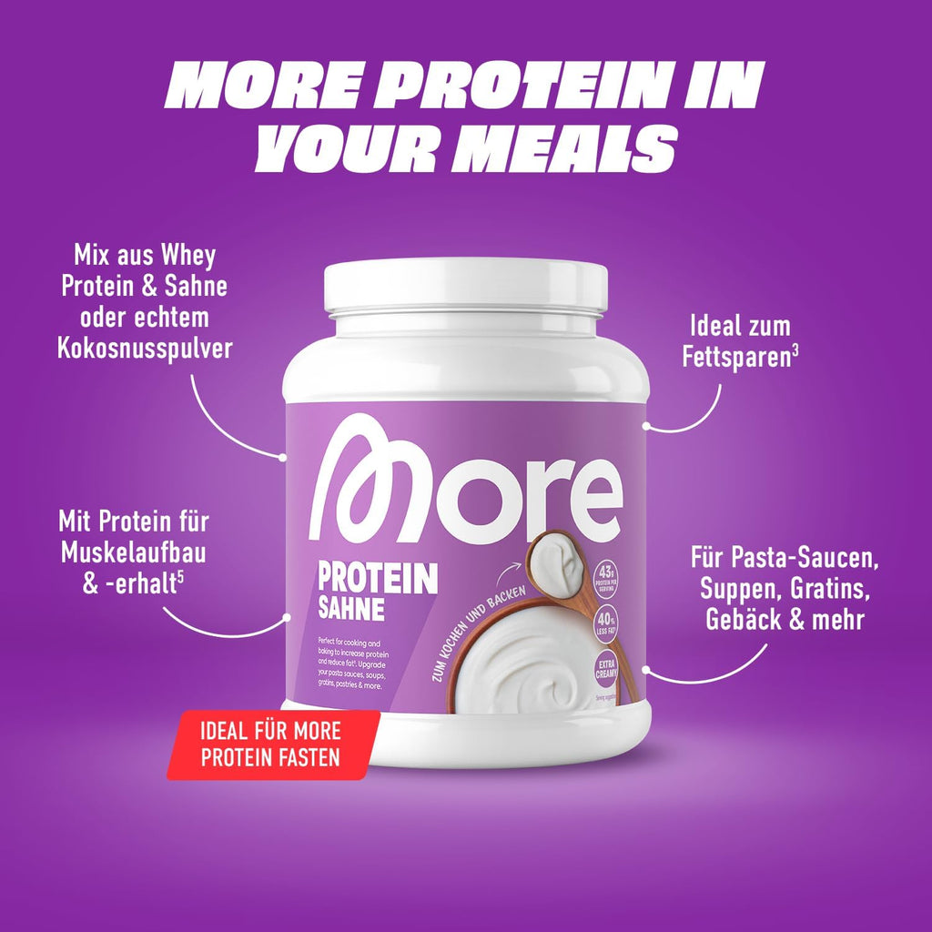 MORE Protein Sahne Pulver Whey-Konzentrat & Casein mit Laktase verschi