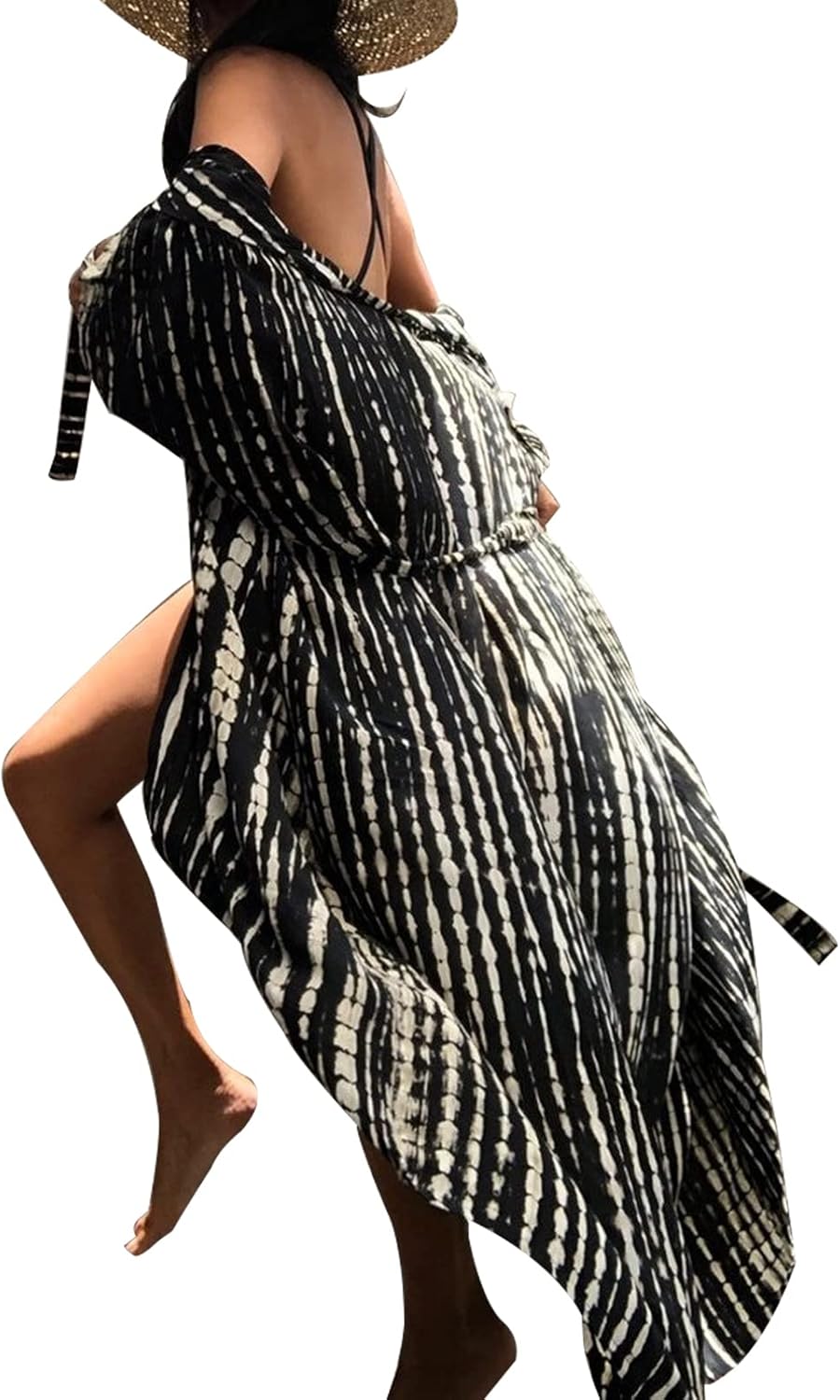Long Beach Damen Maxi Strandkleid Kimono Cardigan offen Boho Blumen