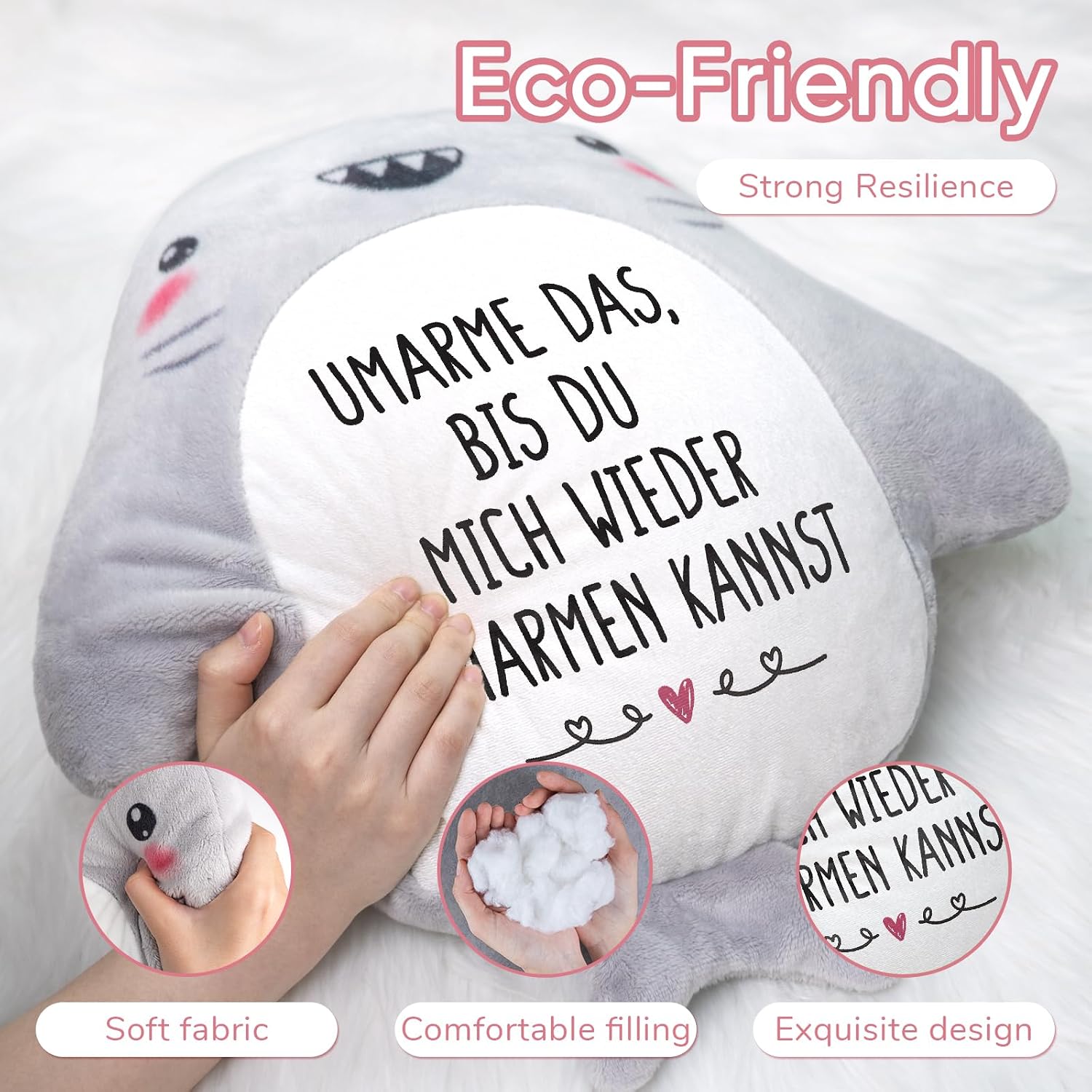 Haifisch Kuschelkissen mit Aufschrift "Ich liebe dich" Valentinstag Geschenk