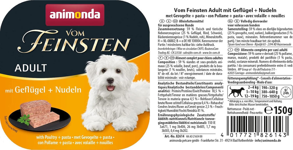 animonda vom Feinsten Hundefutter nass Gefluegel & Nudel 22 x 150 g, zuckerfrei