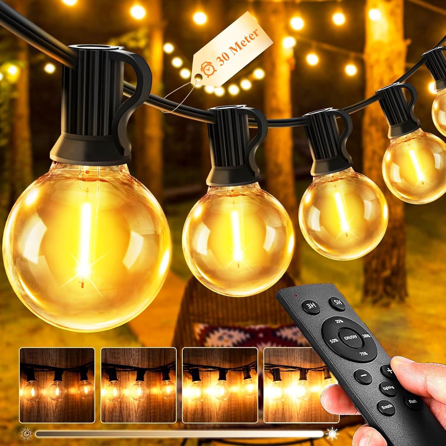 LED Lichterkette Aussen 30 m wetterfest dimmbar mit Fernbedienung 15m-45m