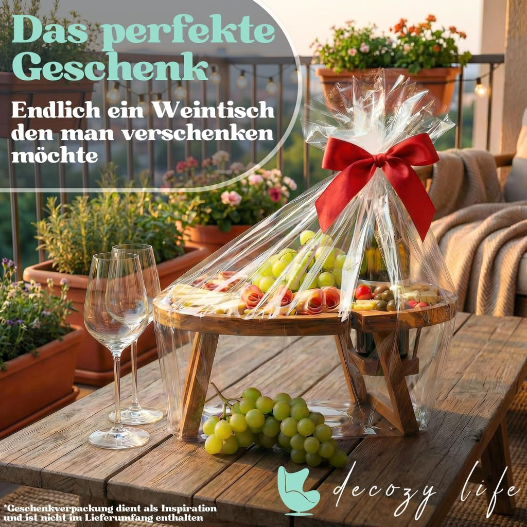 Decozy Life Weintisch aus Akazienholz klappbar - Weinbar, Strand- und Picknickti