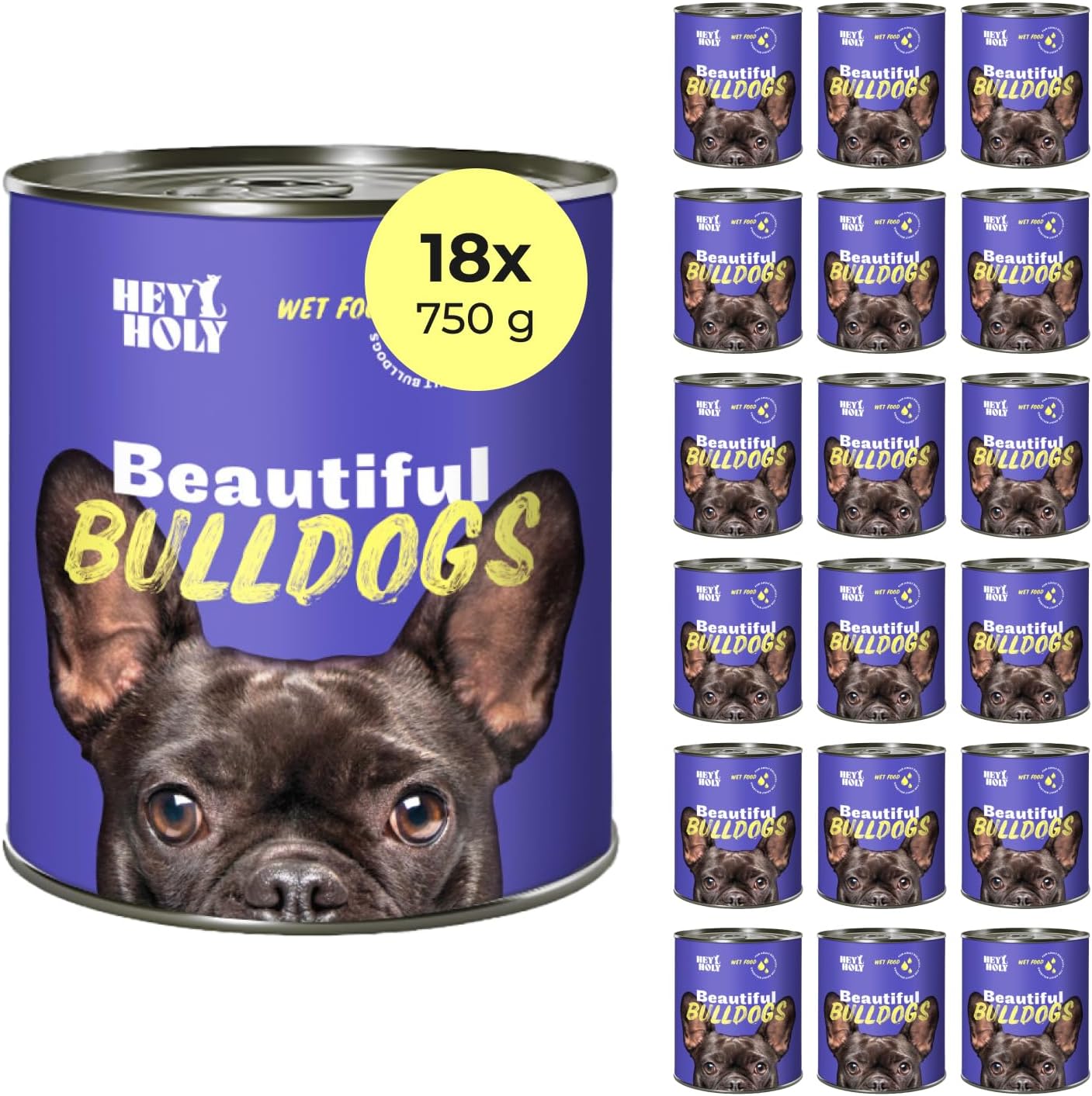 HEY HOLY Nassfutter Bulldogge 6x750g Lachs hochvertraeglich natuerliche Zutaten
