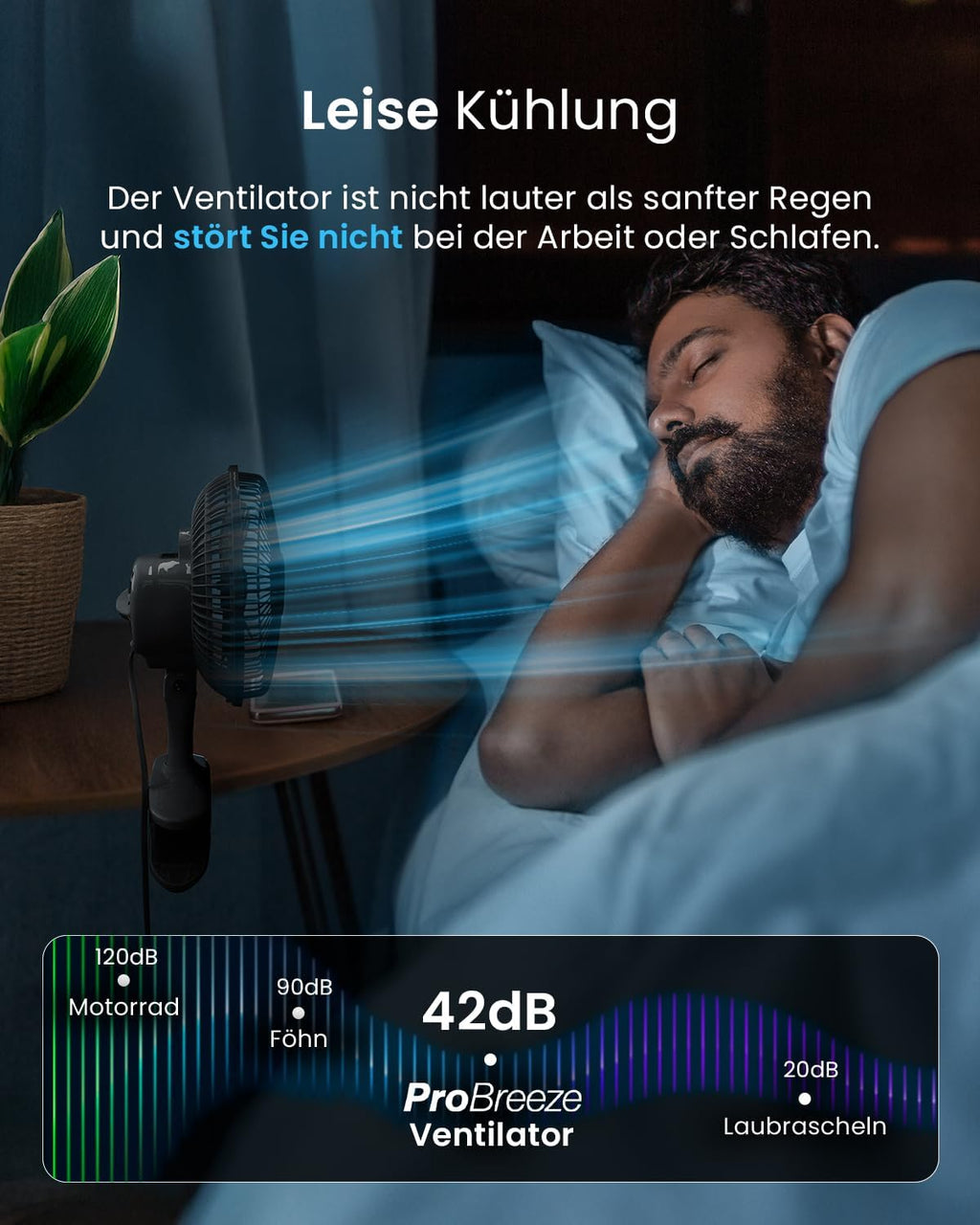 Pro Breeze Tischventilator 20 cm mit Clip, 2 Geschwindigkeiten, leise