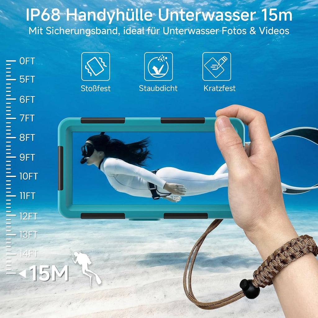 Unterwasser Handyhuelle IP68 15 m wasserdicht kompatibel mit iPhone 17/17 Pro/Pro