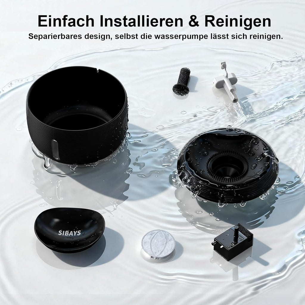 SIBAYS Katzen Trinkbrunnen mit leisem 25 dB Pumpenmotor, LED, Aktivkohlefi