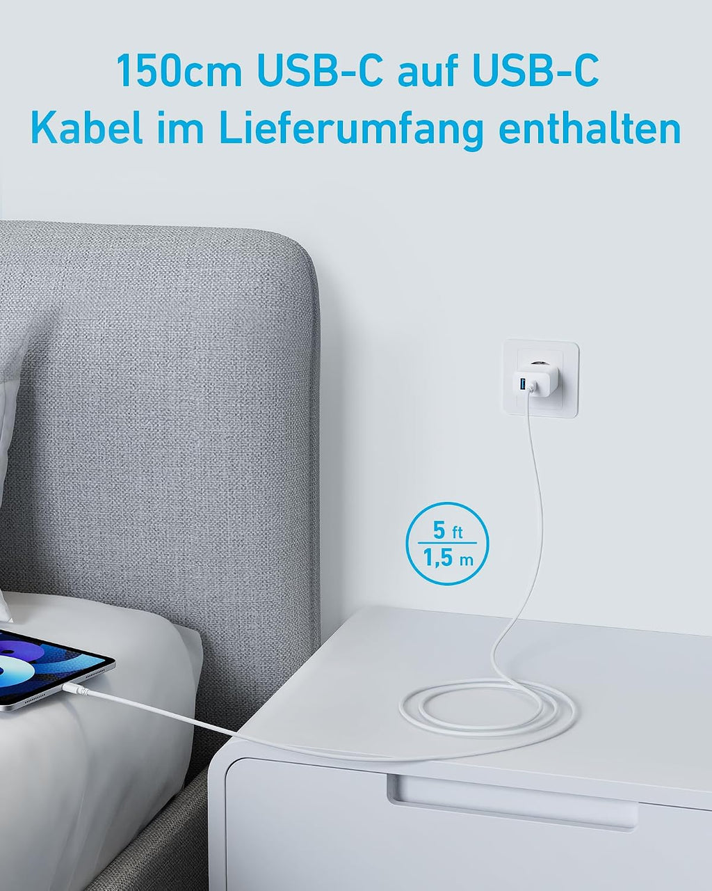 Anker Ladegeraet 20W USB‑C mit 1,5 m Kabel Schnelllade Netzteil