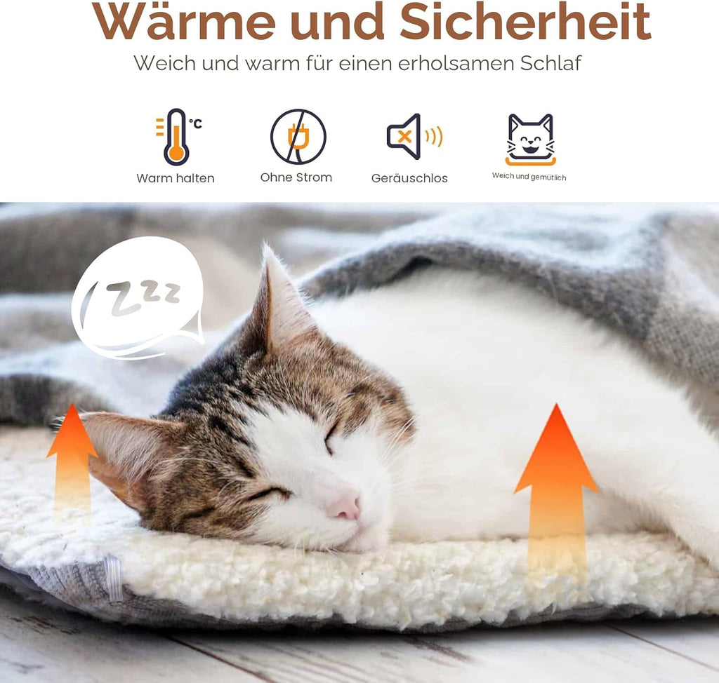 Katzenbett waschbar 42x38 cm Pluesch 2-in-1 Kissen Decke Sofa, entfaltet 61x51 cm