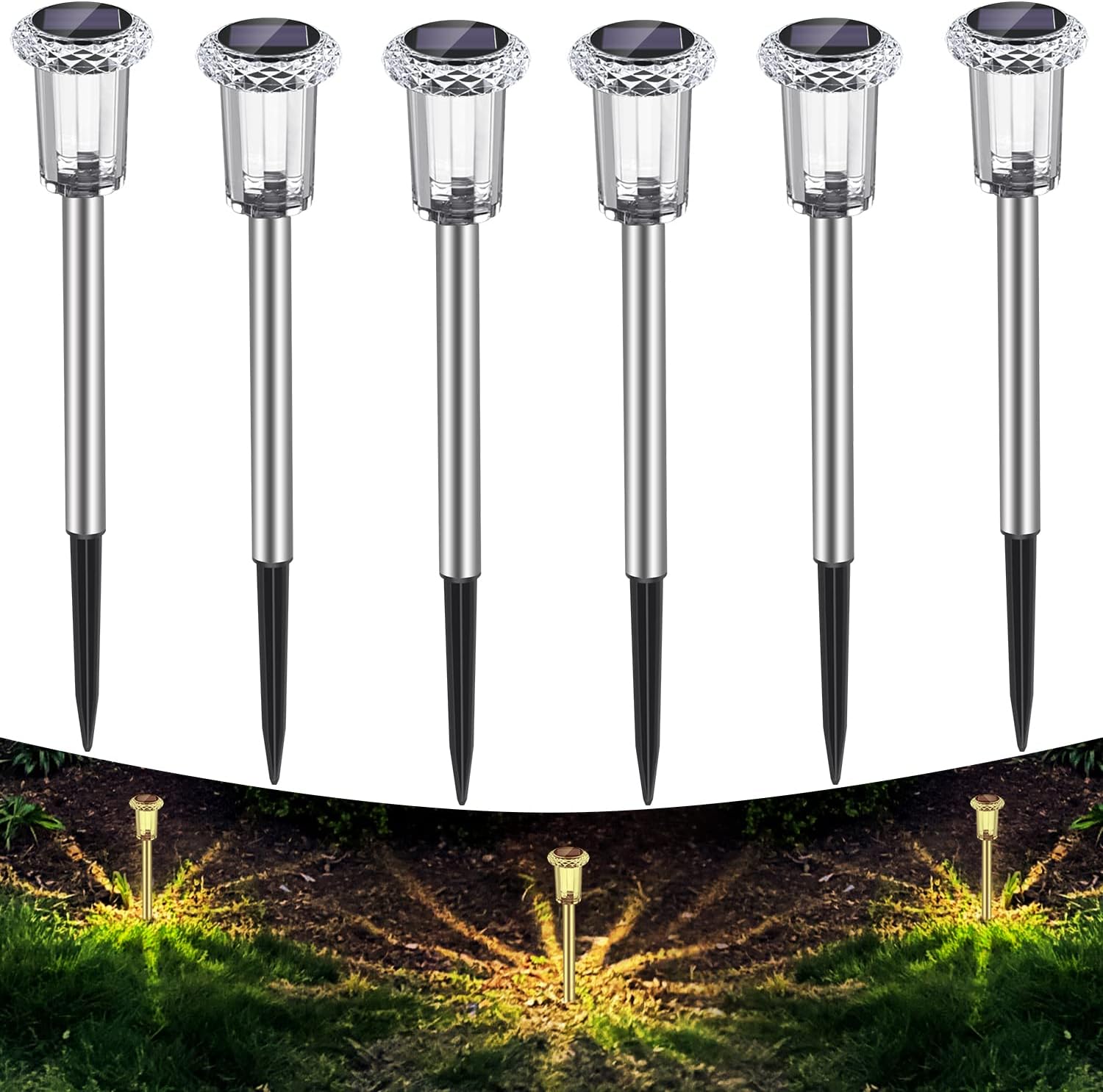 LED Solarleuchten Garten 6er Set warmweiss wasserdicht 4,5cm-7,9cm
