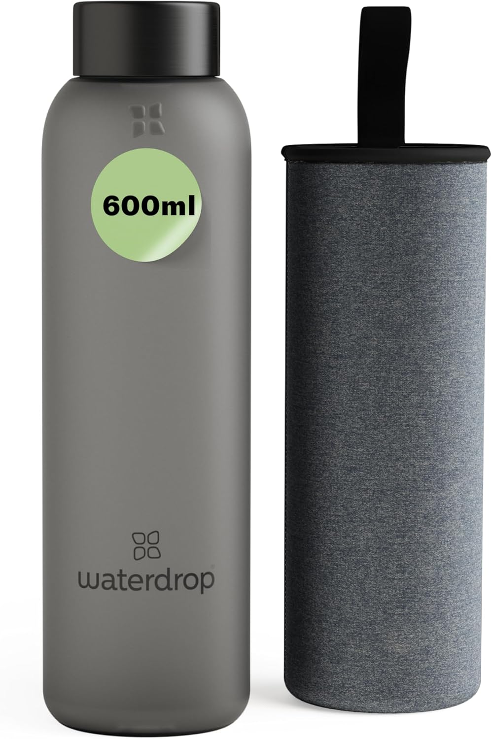 Waterdrop Glas Trinkflasche kohlensaeuregeeignet BPA-frei mit Huelle