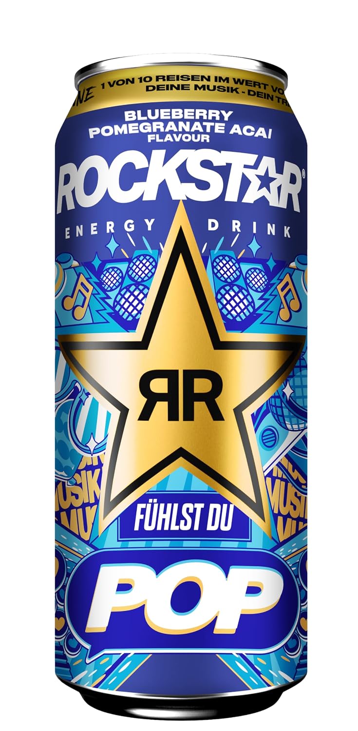 Rockstar Energy Drink Blueberry Geschmack - Koffeinhaltiges Erfrischungsgetraenk