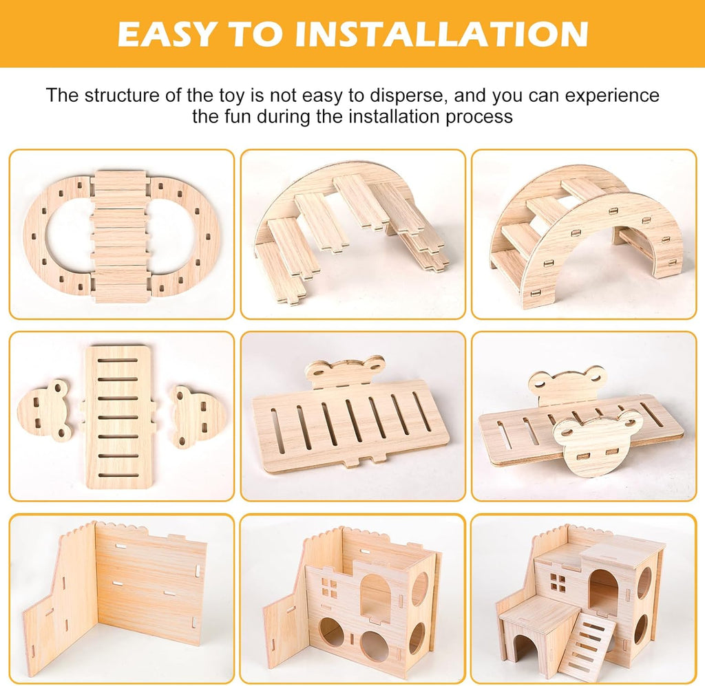 6x Hamster Holzspielzeug Set Haus Brücke Wippe Käfigzubehör