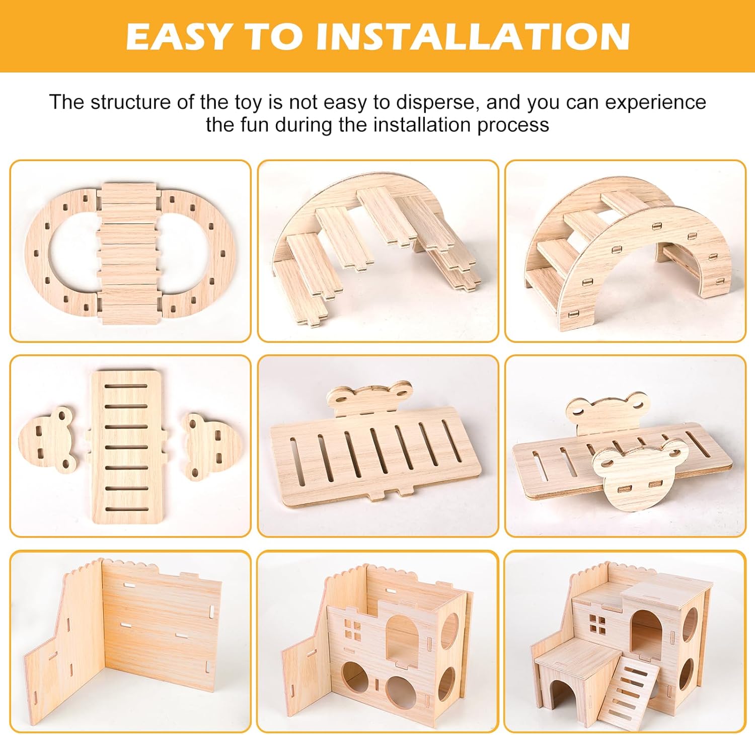 6x Hamster Holzspielzeug Set Haus Brücke Wippe Käfigzubehör