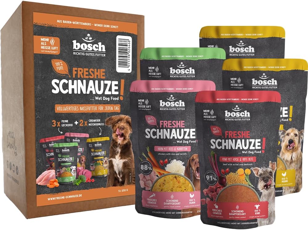 Bosch Freshe Schnauze Hundefutter Nassfutter 5x250g Mix Rind Huhn Pute