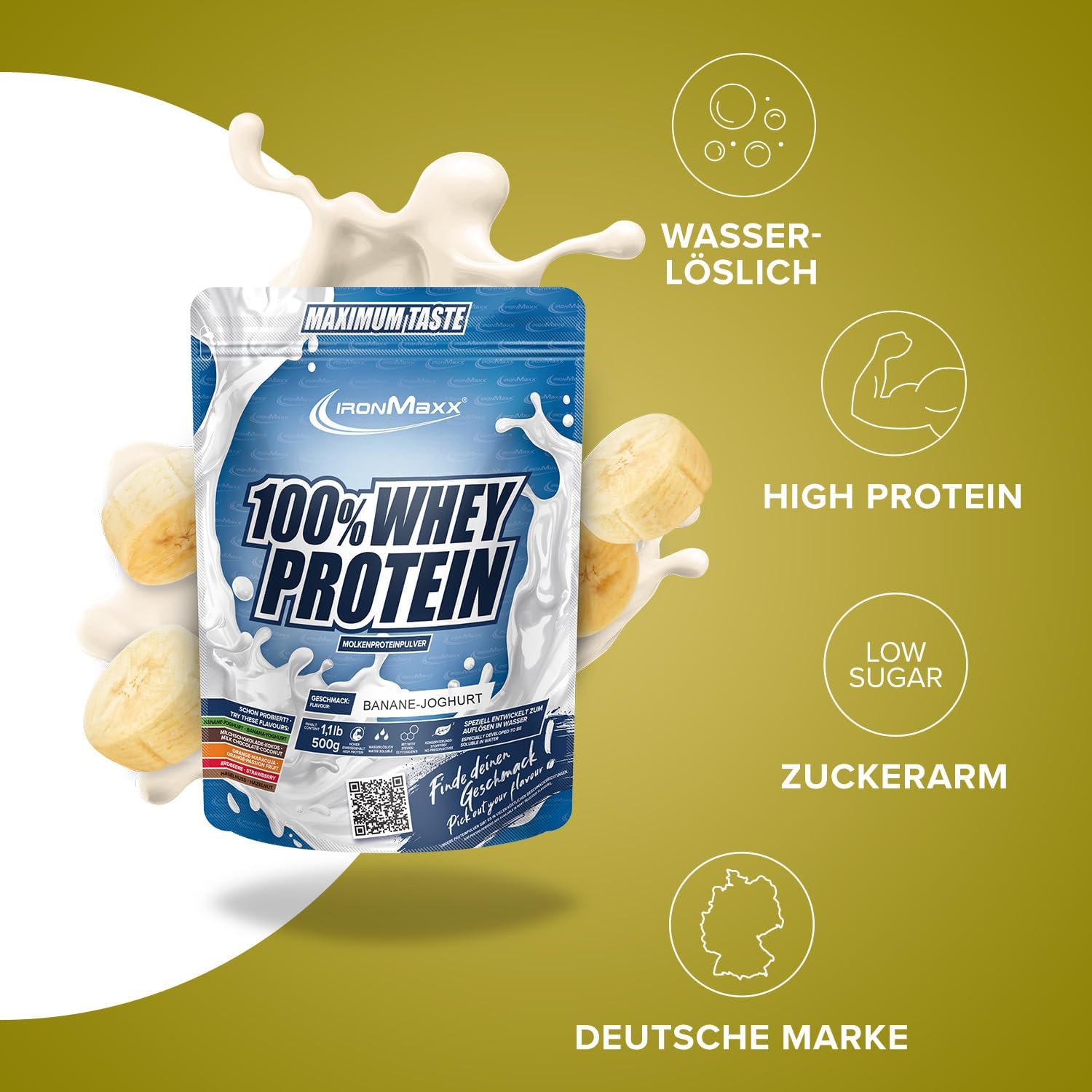 Ironmaxx 100% Whey Protein Pulver Schokolade, verschiedene Sorten