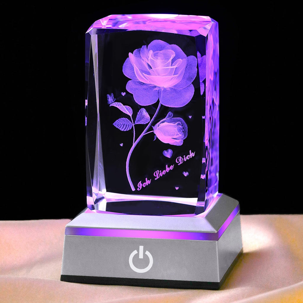 3D Rose Kristall Nachtlicht mehrfarbig Ich liebe dich Dekolampe Muttertag