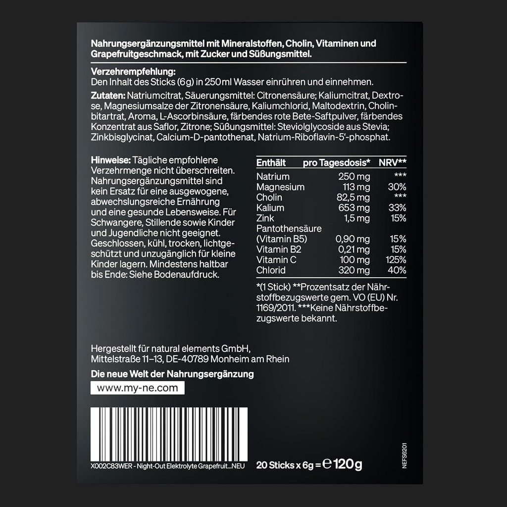 Elektrolyte Sticks Night‑Out 20 Stueck Grapefruit