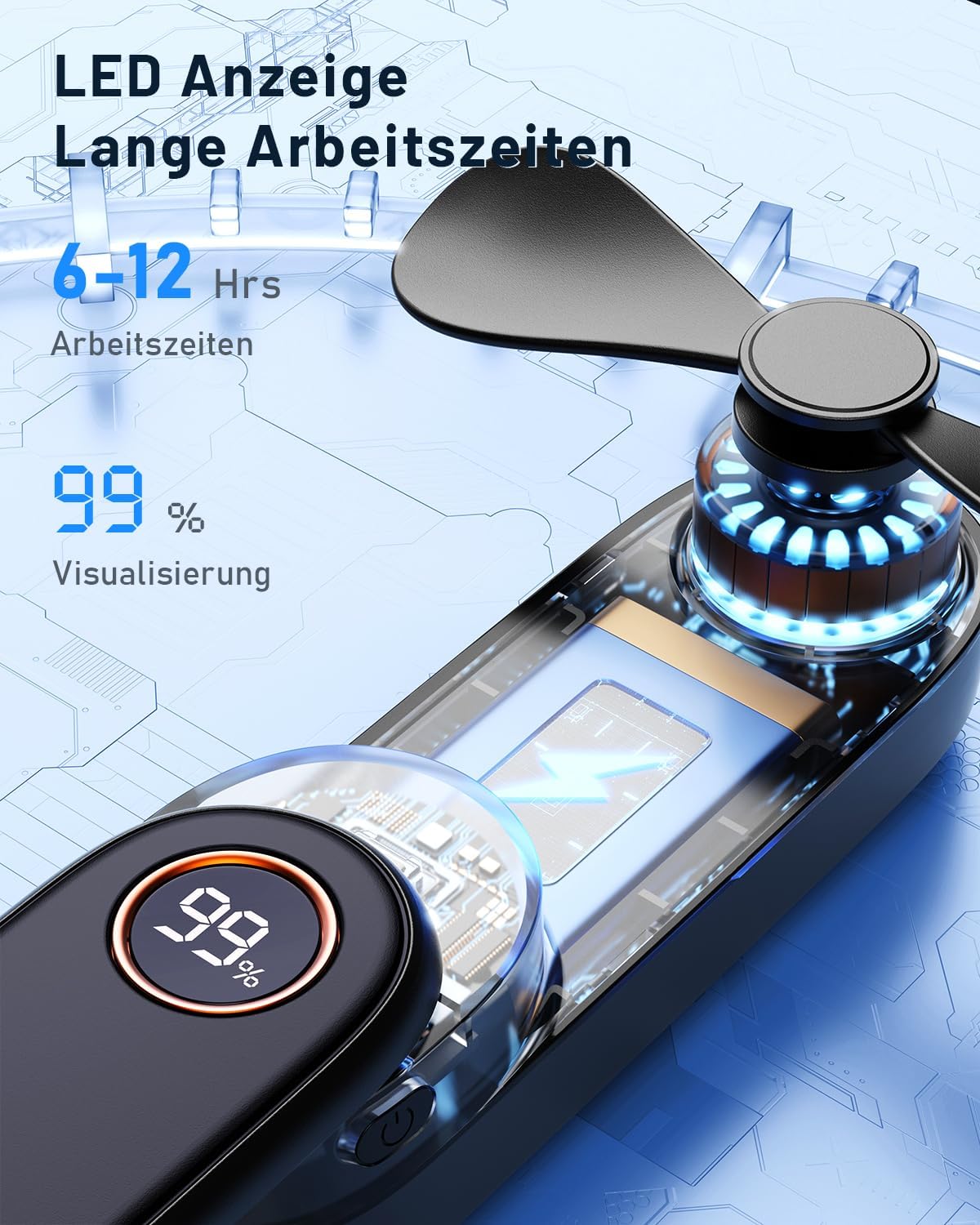 SWEETFULL Mini Ventilator 11,4 cm faltbar Akku 3 Geschwindigkeiten USB Schwarz