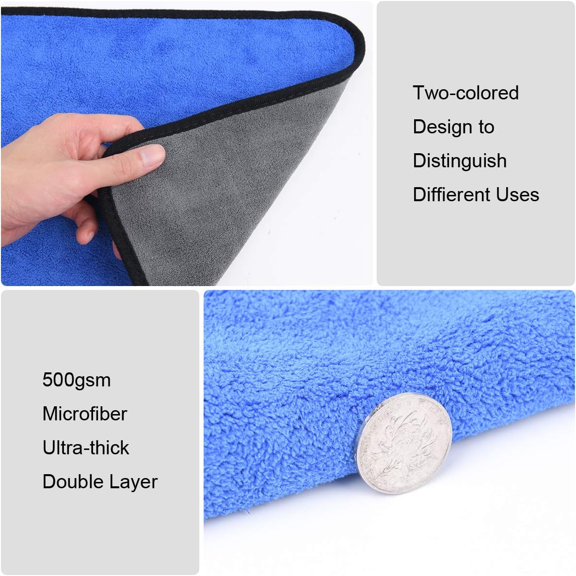 URAQT Mikrofasertuecher Auto 6er Set 500 GSM fusselfrei 30cm-60cm Reinigung