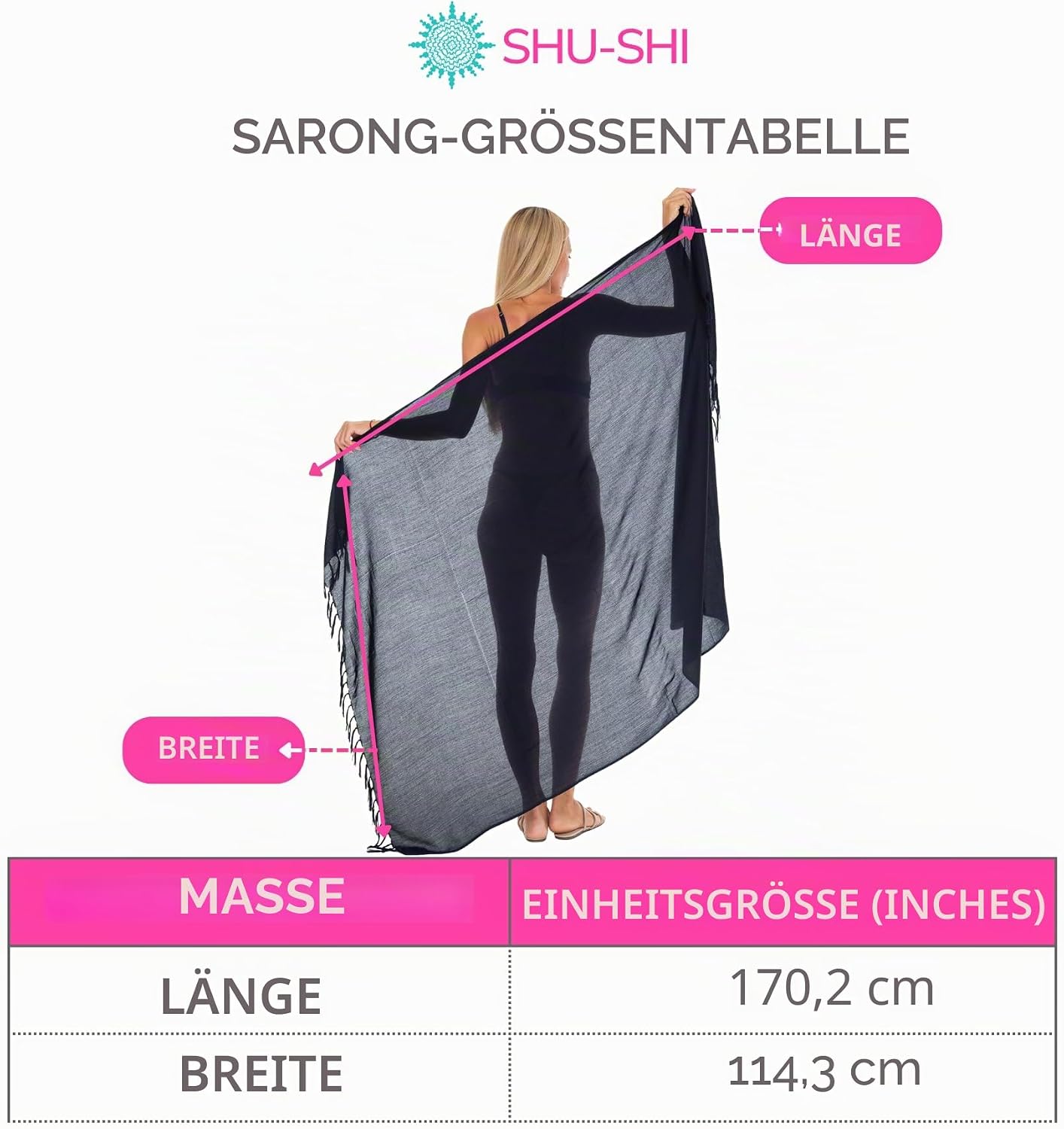 SHU-SHI Sarong Damen Pareo Wickeltuch Strandtuch mit Kokos-Clip leicht
