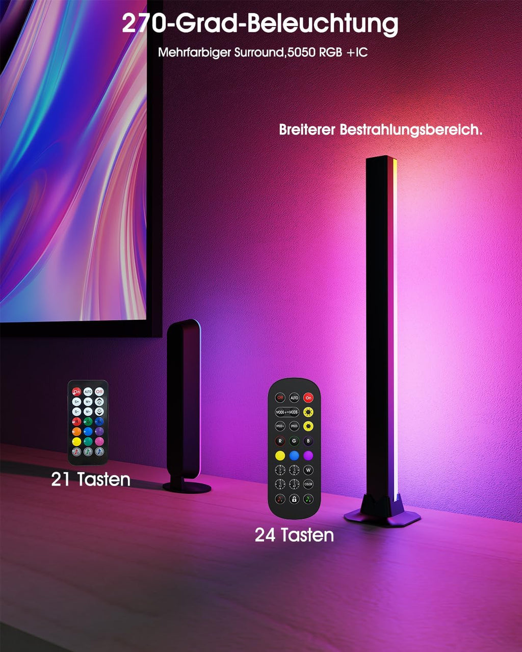LED RGB Lightbar 2 Stueck 32 cm USB Ambient TV Beleuchtung mit Fernbedienung