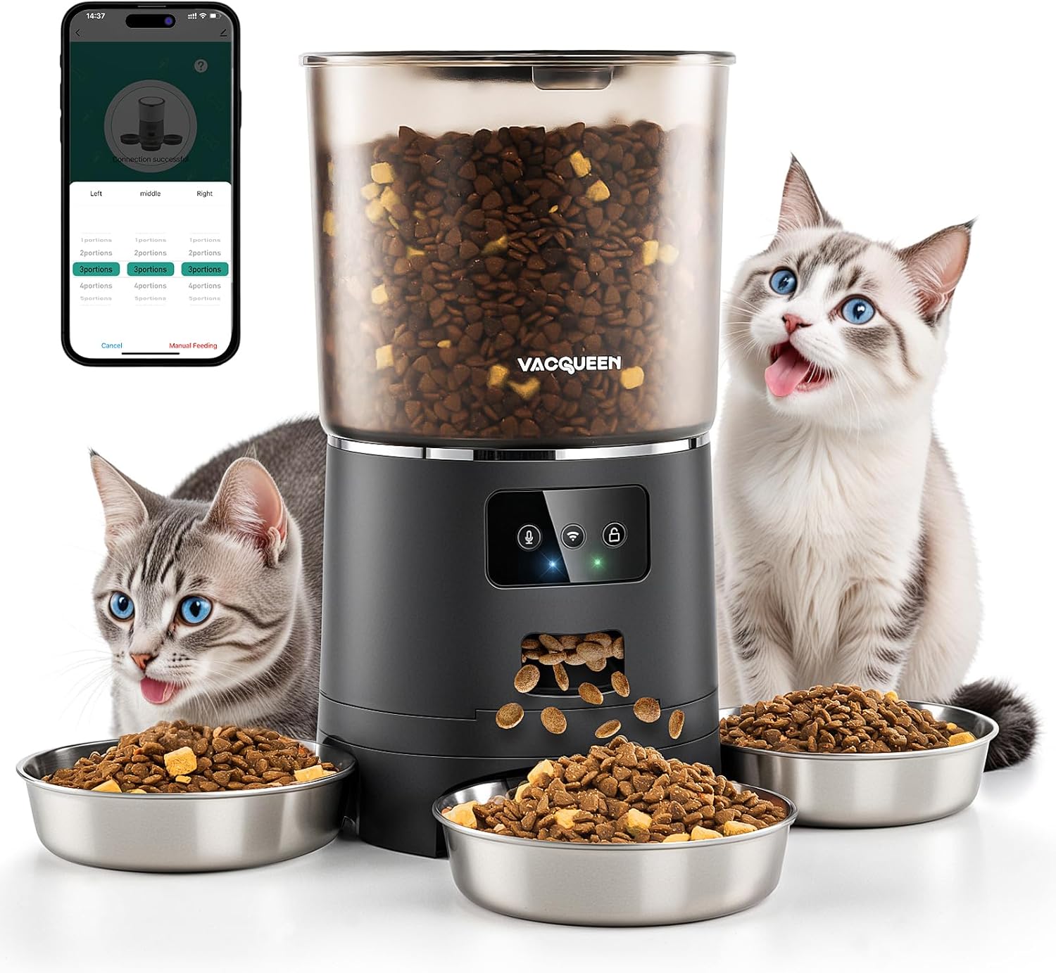 Futterautomat Katze 25 Portionen mit App Timer WiFi Schwarz