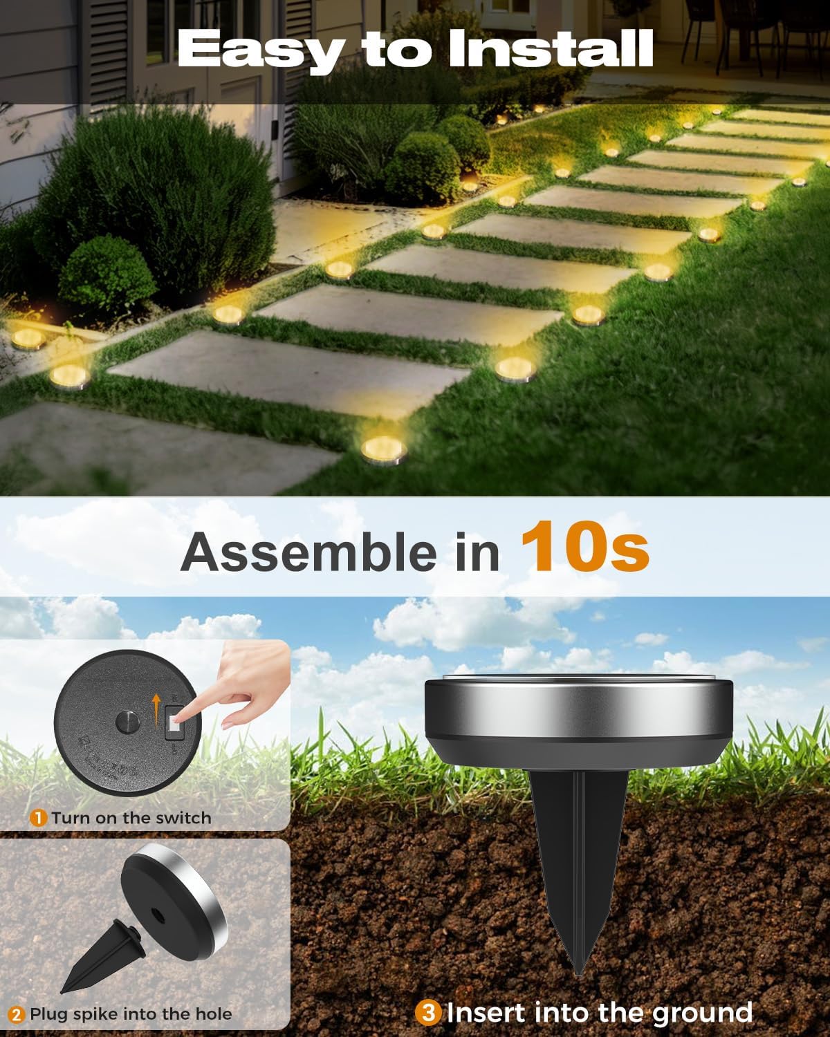 btfarm 10er Solar Bodenleuchten aussen 8 LED wasserdicht warmweiss Garten Weg