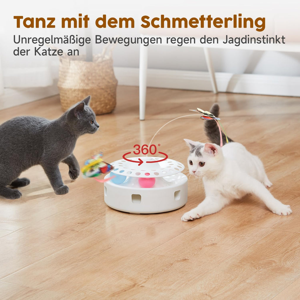 Katzen 3in1 Spielzeug Elektrisch Feder Schmetterling Ballbahn USB