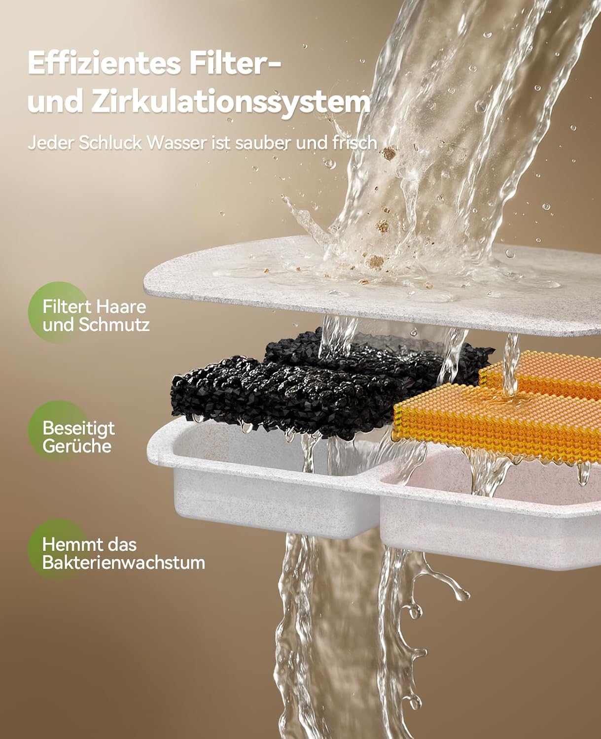 FEELNEED Katzenbrunnen kabellos 5000 mAh mit 3 Filtern Edelstahl