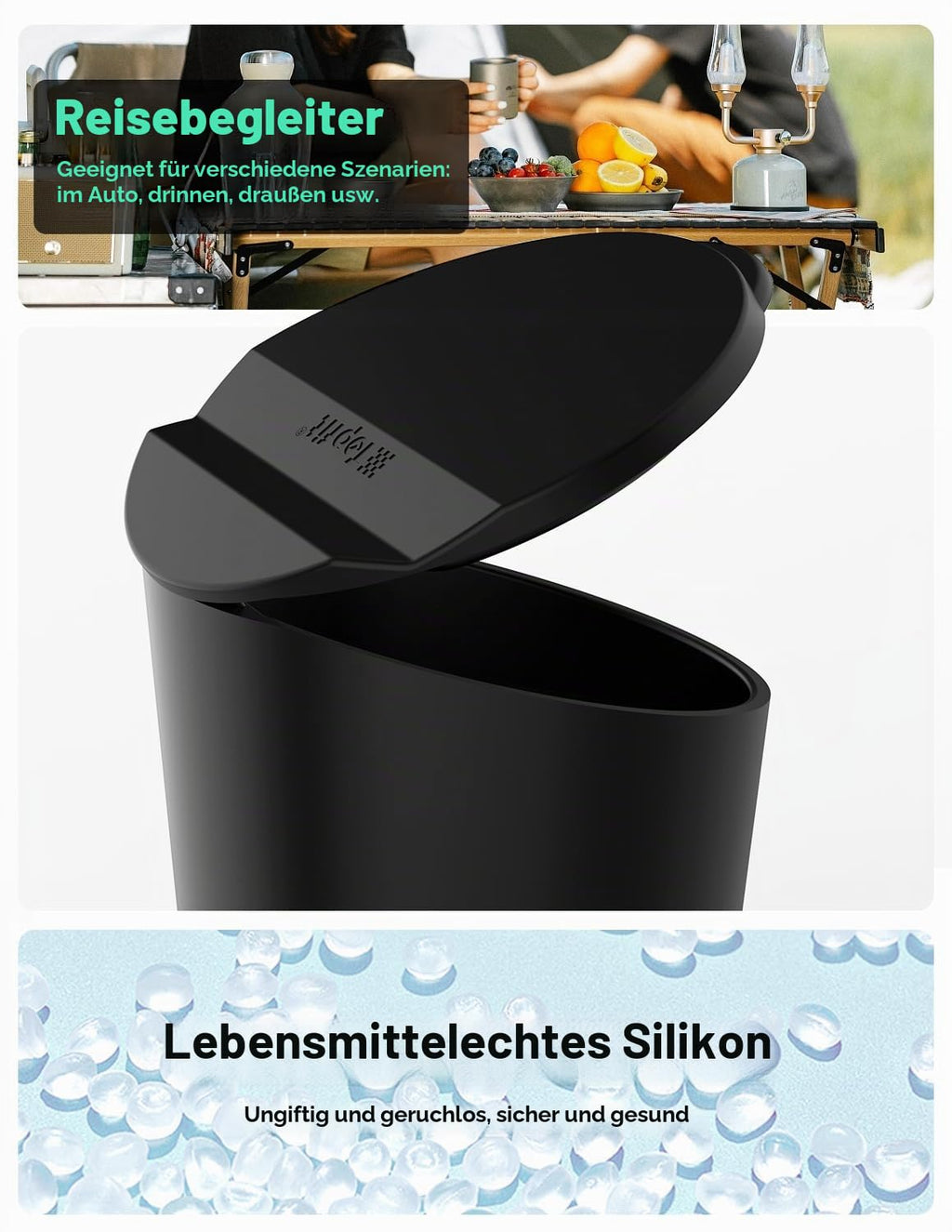 Auto Muelleimer mit Deckel 2er Set, passt in Getraenkehalter, Schwarz