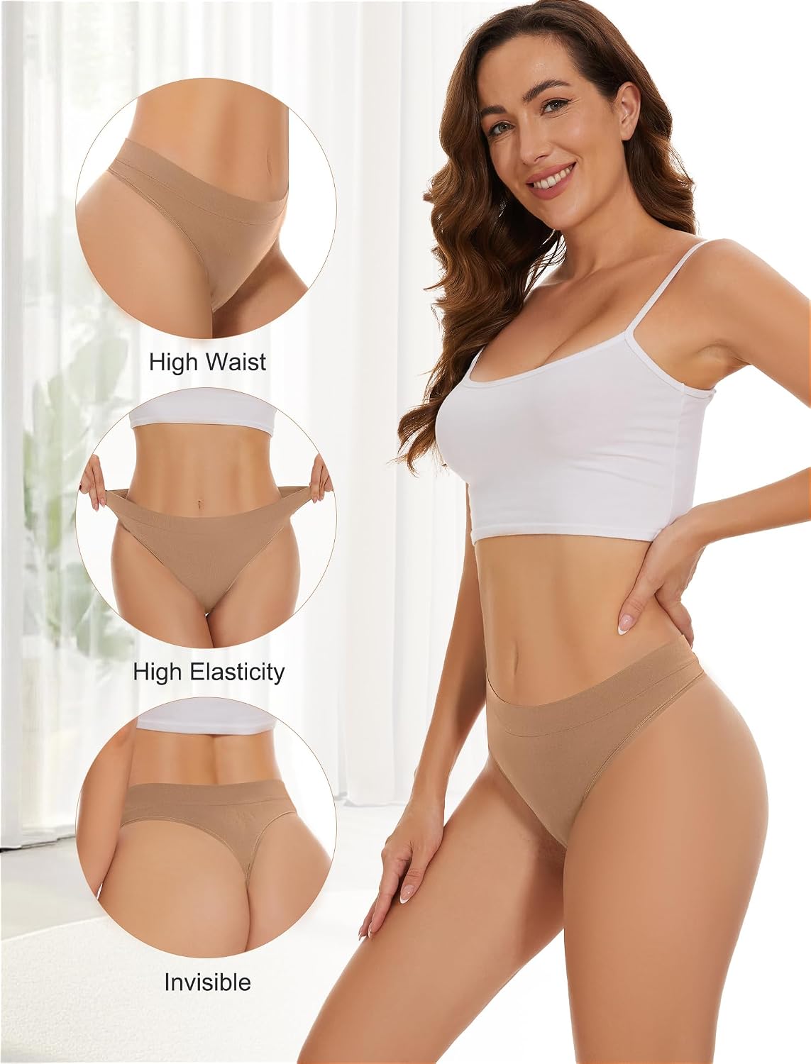 VOENXE nahtloser Damen String Tanga mit hohem Bund, unsichtbar, XS-XXL