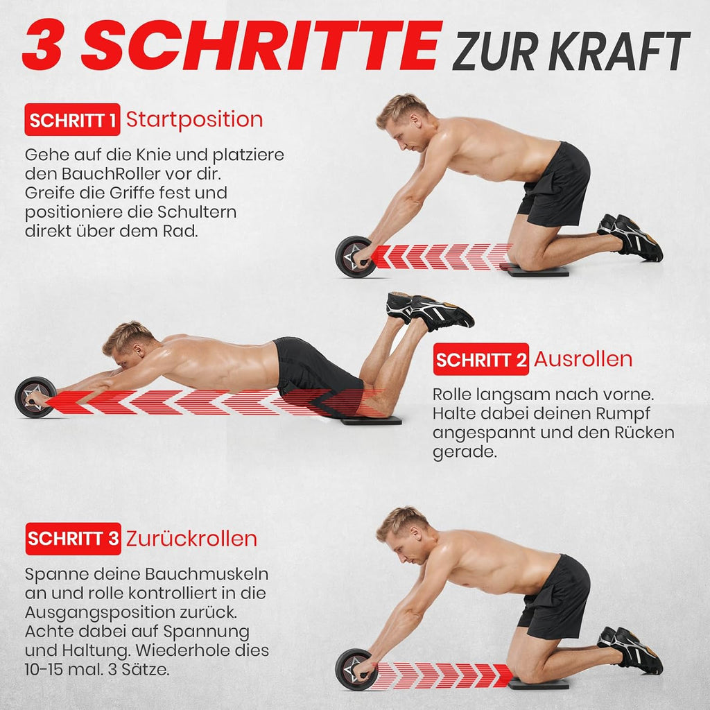FunFlex Bauchroller Bauchmuskeltrainer Set fuer Zuhause Ganzkoerpertraining