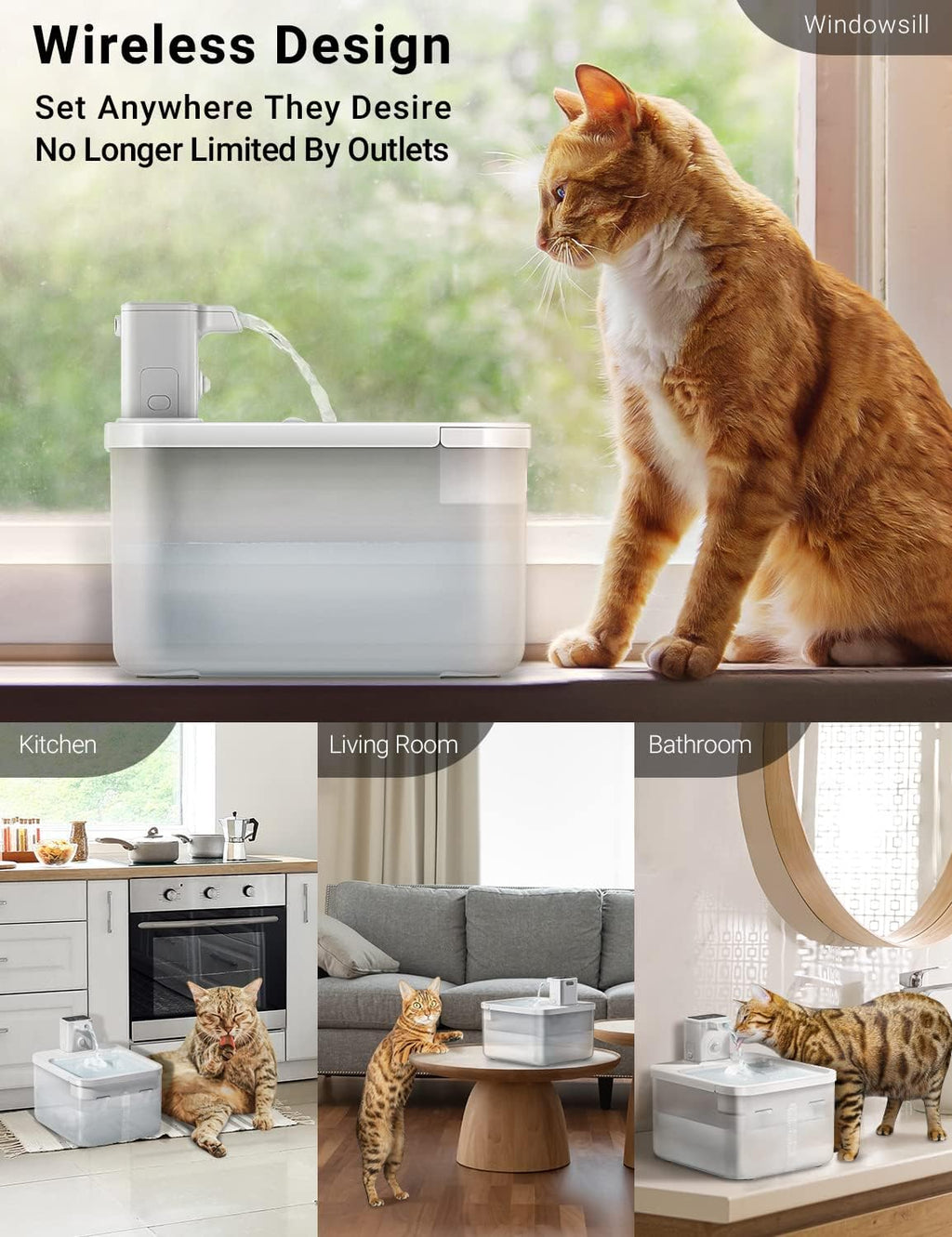 DownyPaws Katzen Trinkbrunnen kabellos 4000mAh Bewegungsmelder Edelstahl sc
