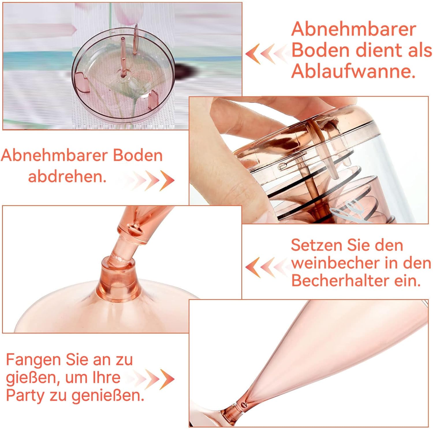 5er-Set Kunststoff Sektglaeser stapelbar Pink - Mehrweg, tragbar