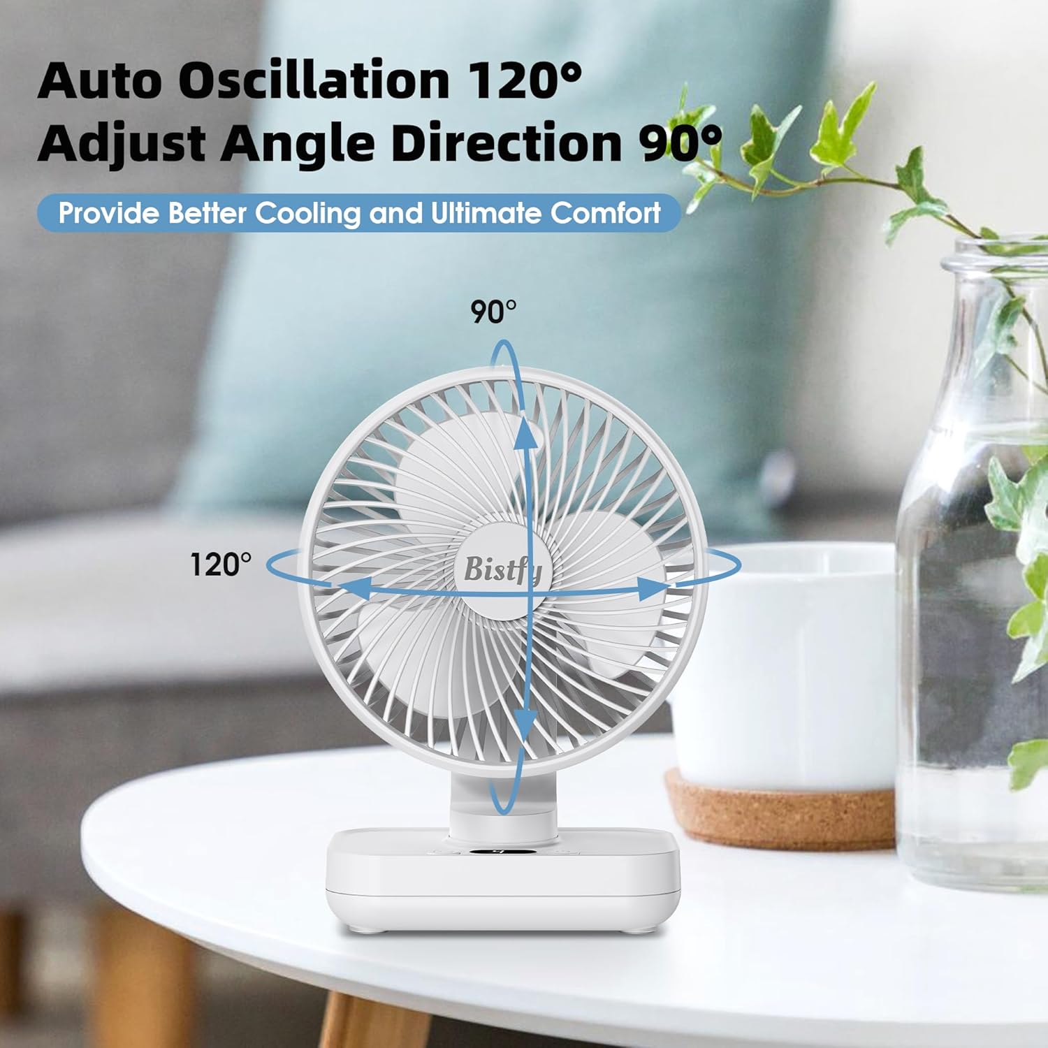 Tischventilator 5,5" Akku 4500 mAh oszillierend Leise 4 Geschwindigkeiten USB