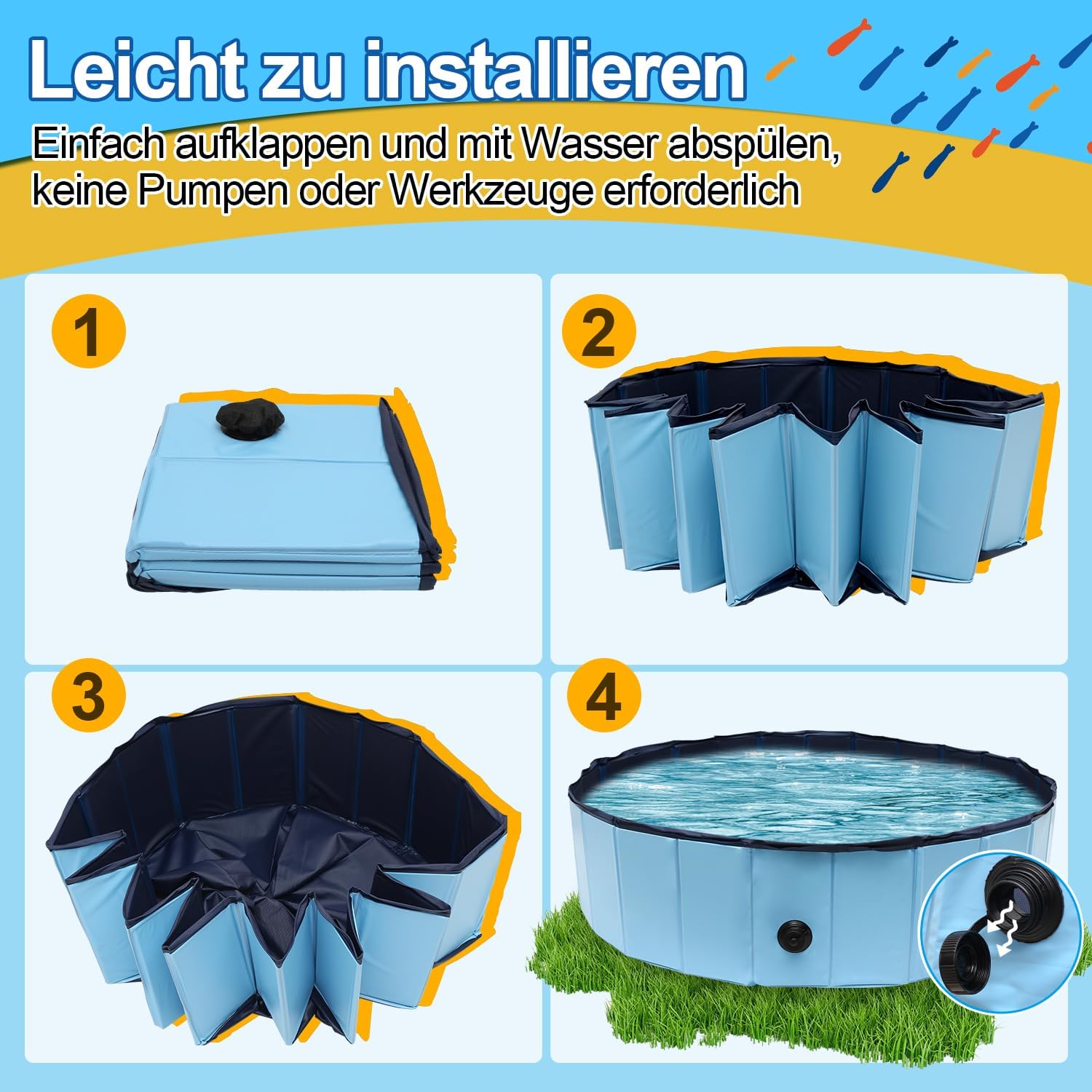 Gimisgu Hundepool 80x20 cm faltbar rutschfest Planschbecken mit Reparaturset Bla