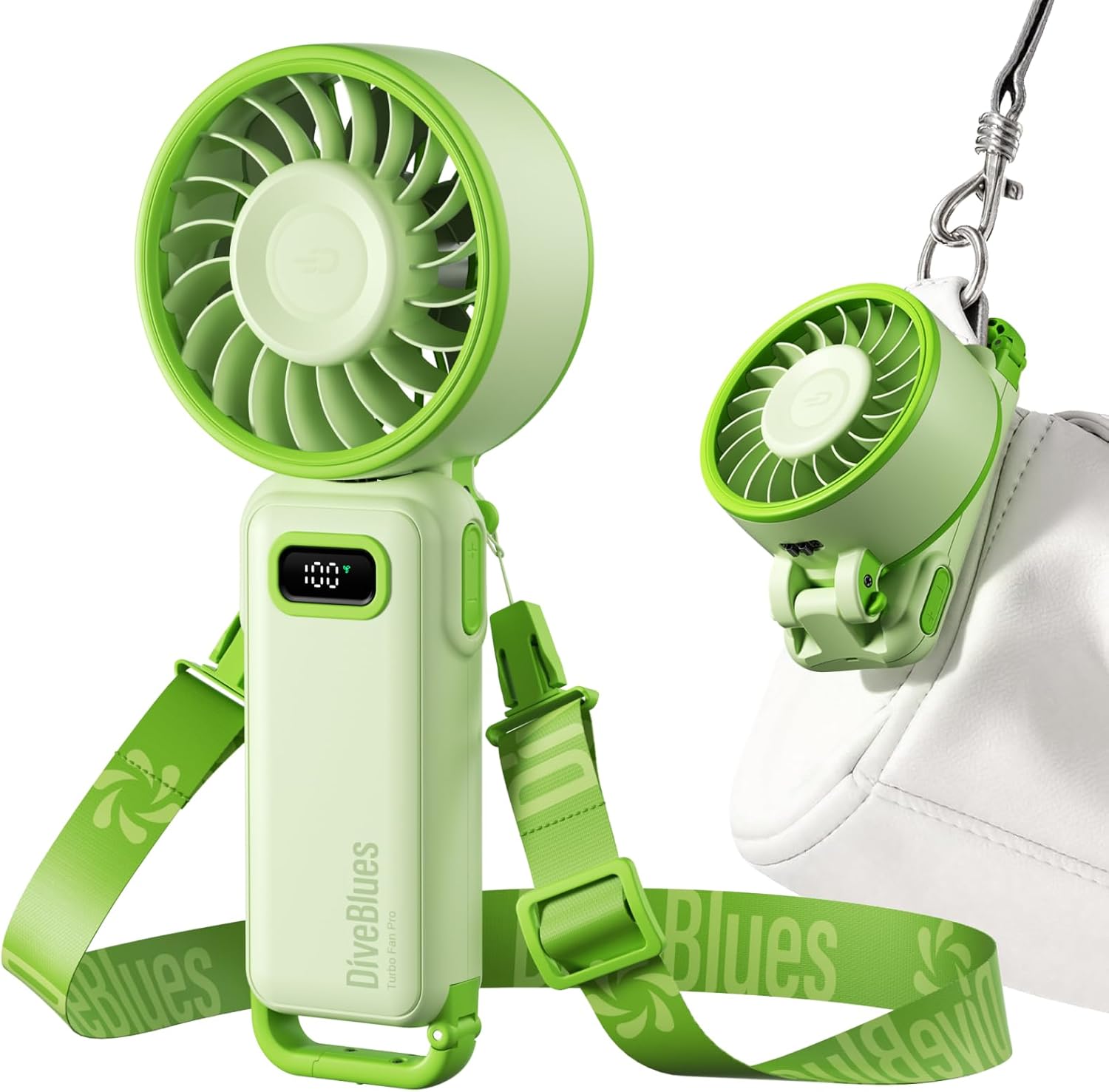 Diveblues Handventilator Akku 4‑in‑1 180° faltbar bis 12 Std. Laufzeit Turbo