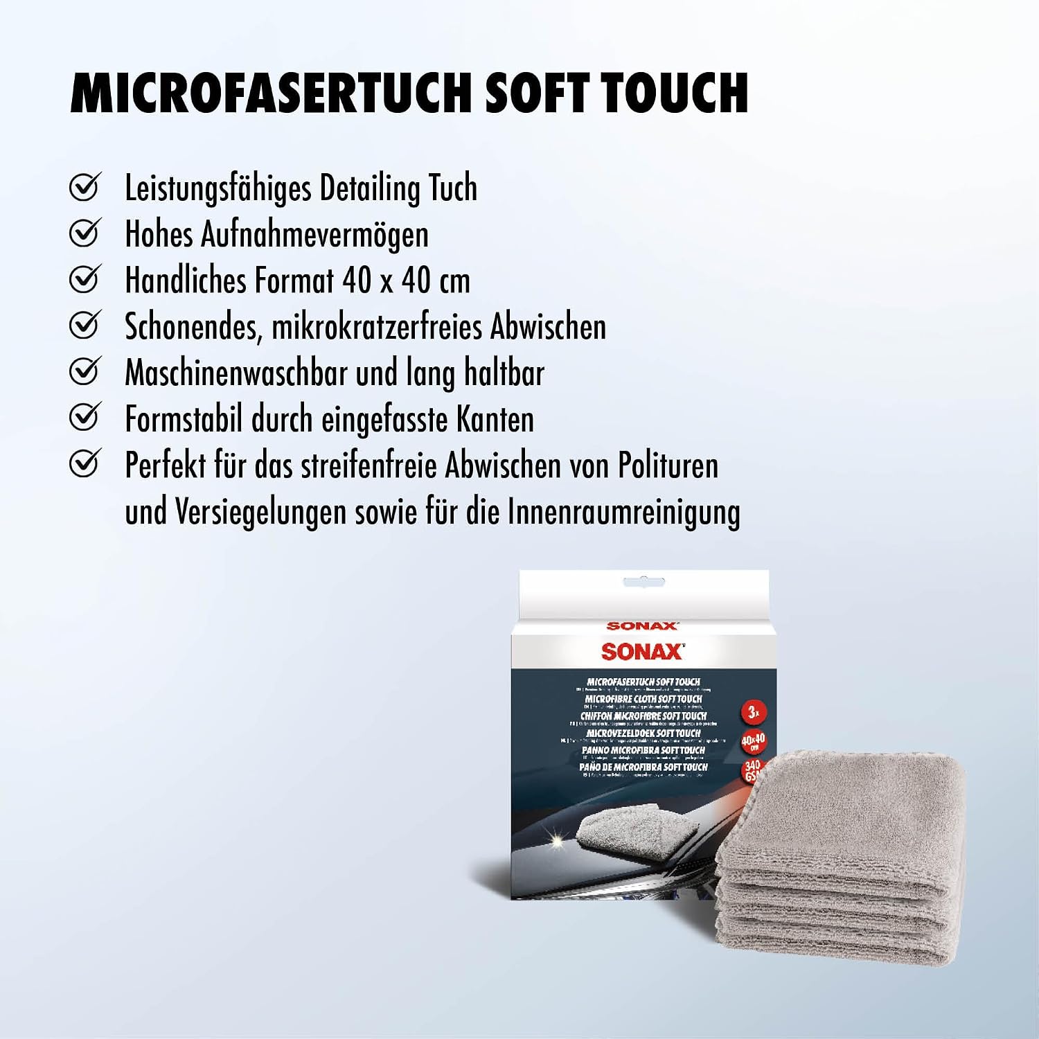 SONAX Microfasertuch Soft Touch 3er Set Autopflege Reinigungstuch