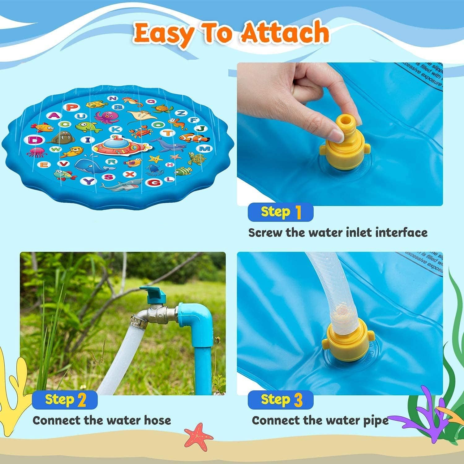 Paochocky Sprinkler Wasserspielmatte 170 cm rund aufblasbar Garten Strand