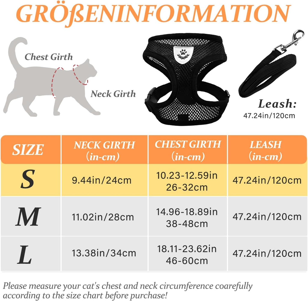 Katzengeschirr verstellbar 32cm-60cm atmungsaktiv mit Leine und Gloeckchen