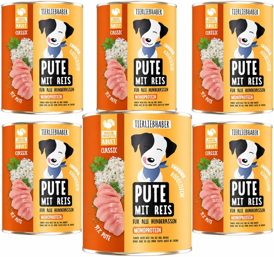 Tierliebhaber Hundefutter Nass Dose Pute mit Reis 91% Fleisch