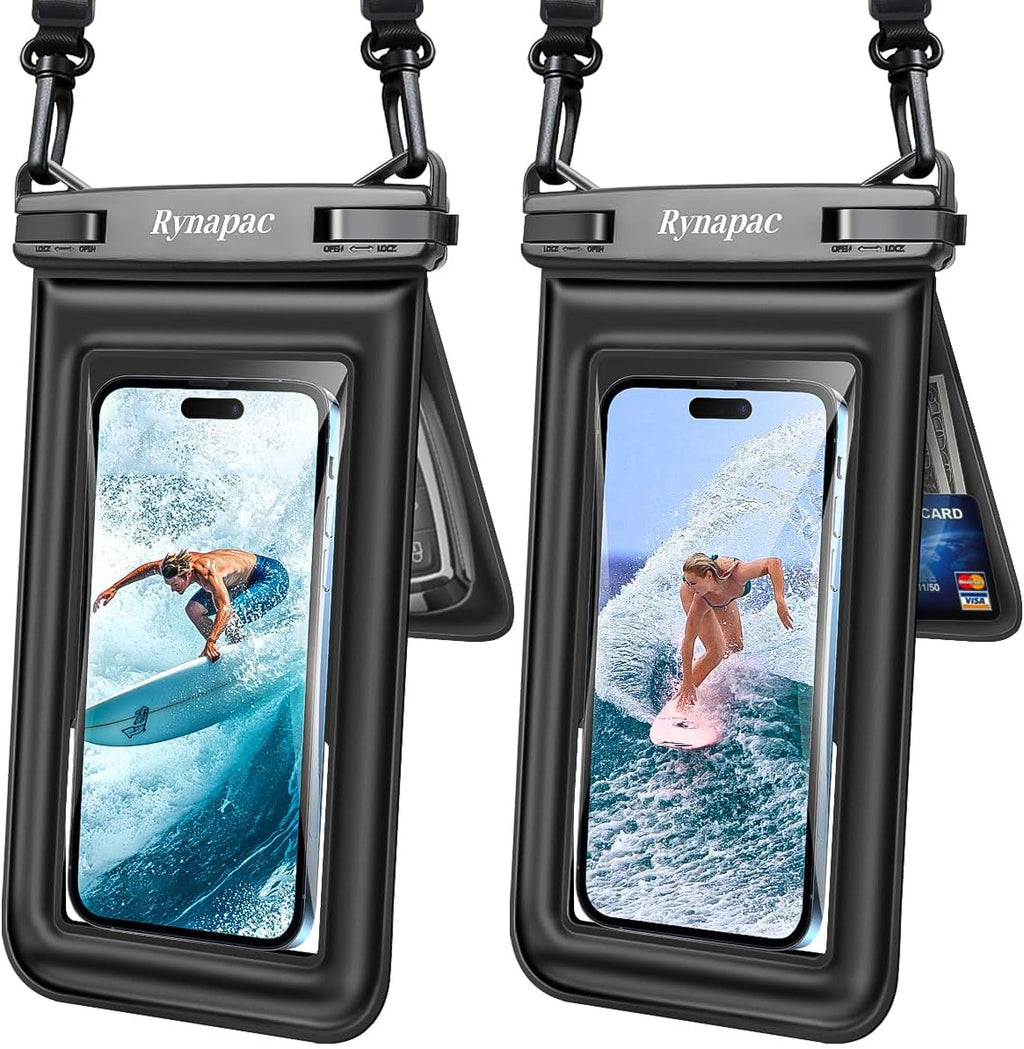 Rynapac 2er Set wasserdichte Handyhuelle IPX8 bis 8,5 Zoll mit Umhaengeband