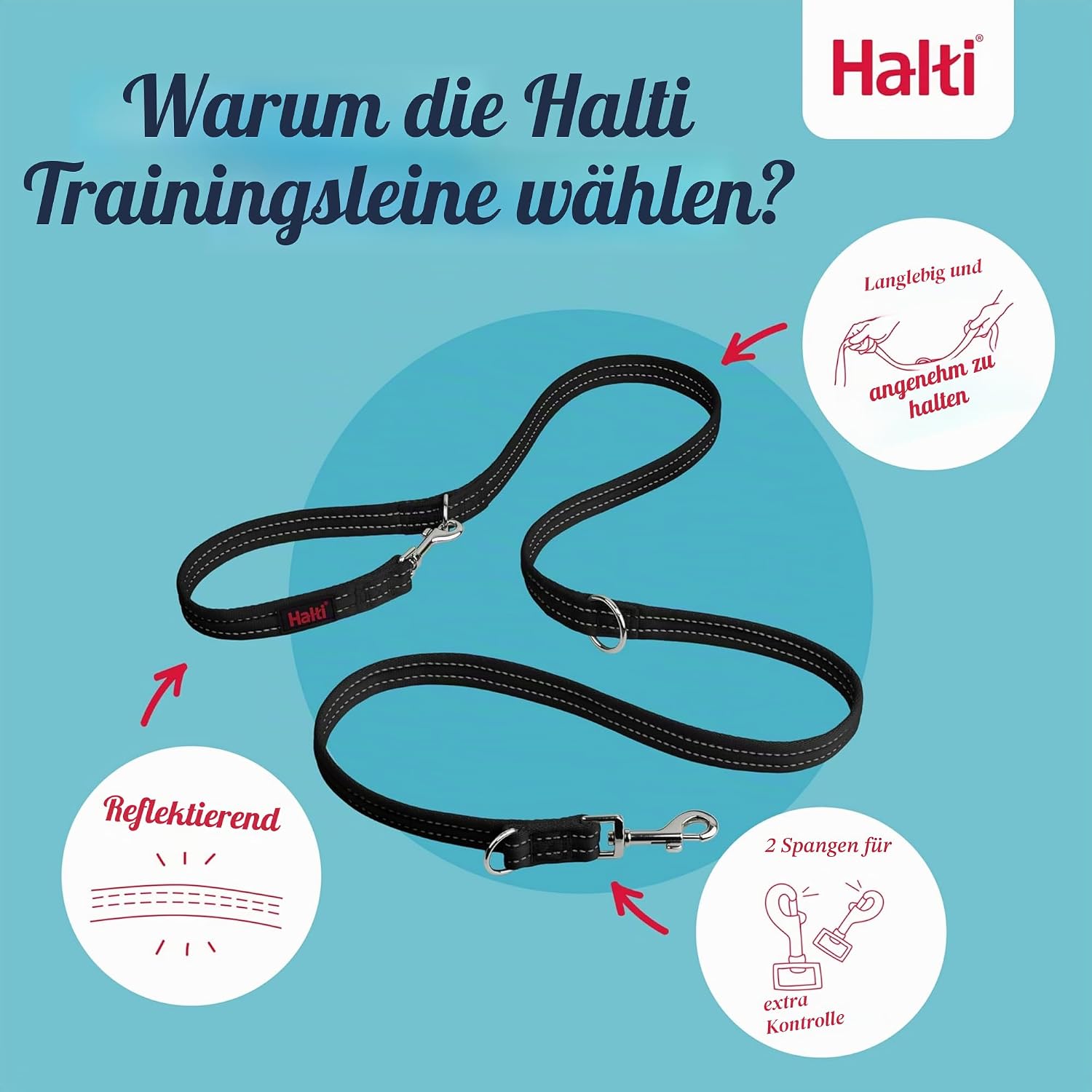 Halti Doppelführleine 2 m Waldgrün Neopren gepolstert Größe Groß S-L