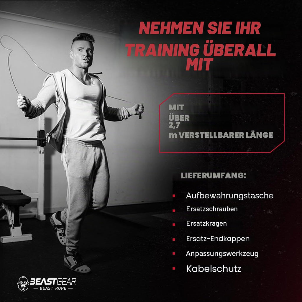 Beast Gear Speed Springseil verstellbar Stahl-Fitnessseil fuer MMA HIIT