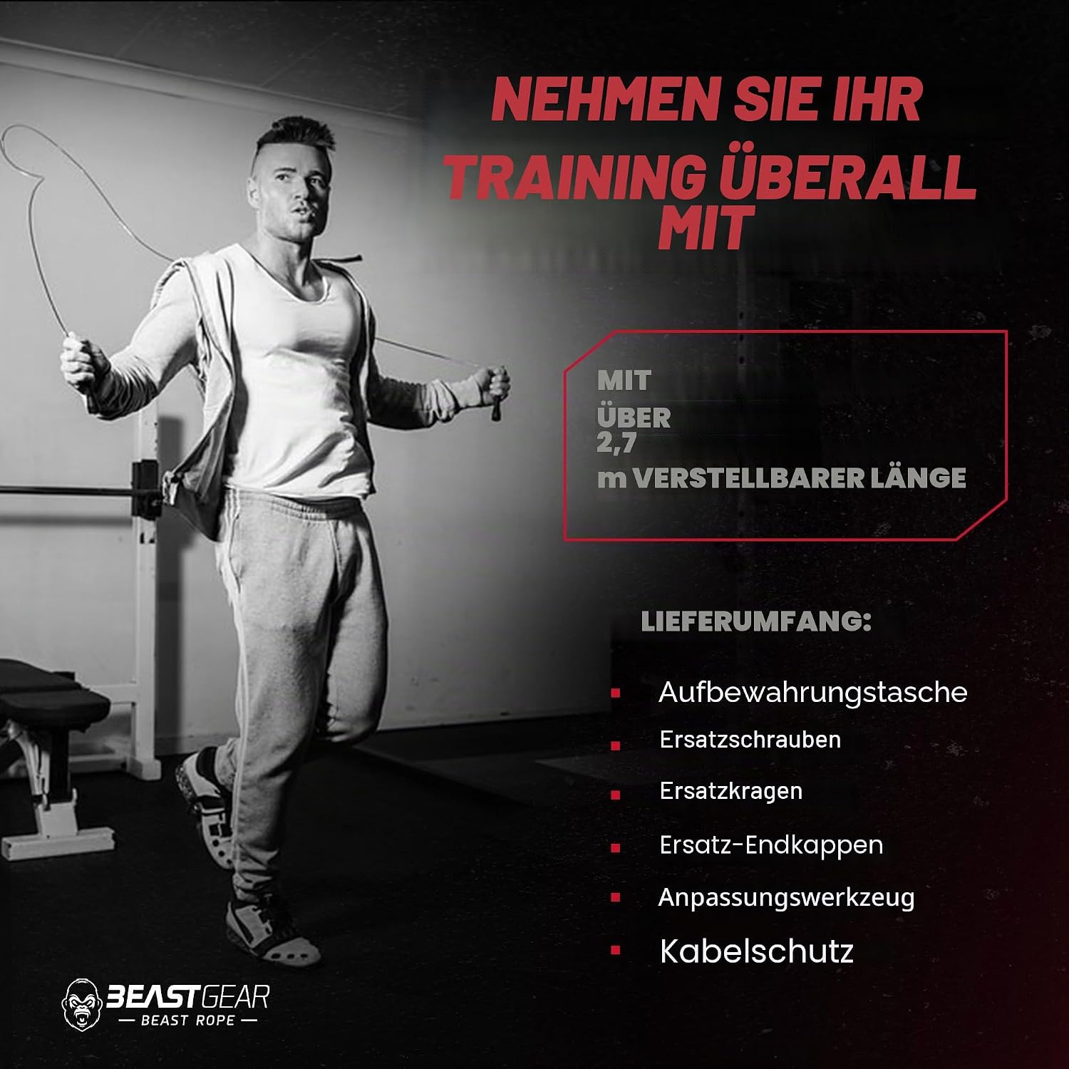 Beast Gear Speed Springseil verstellbar Stahl-Fitnessseil fuer MMA HIIT
