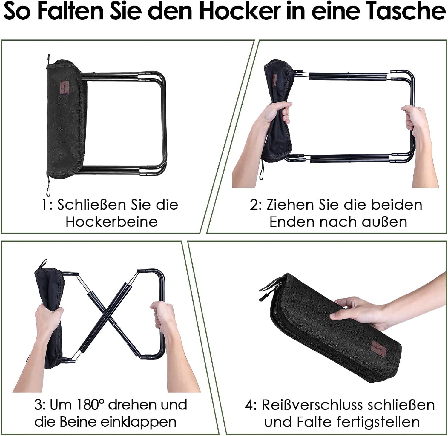 MOONCY Klapphocker faltbar 33×26,5×32 cm - leichter Camping‑ und Angelhocker bis