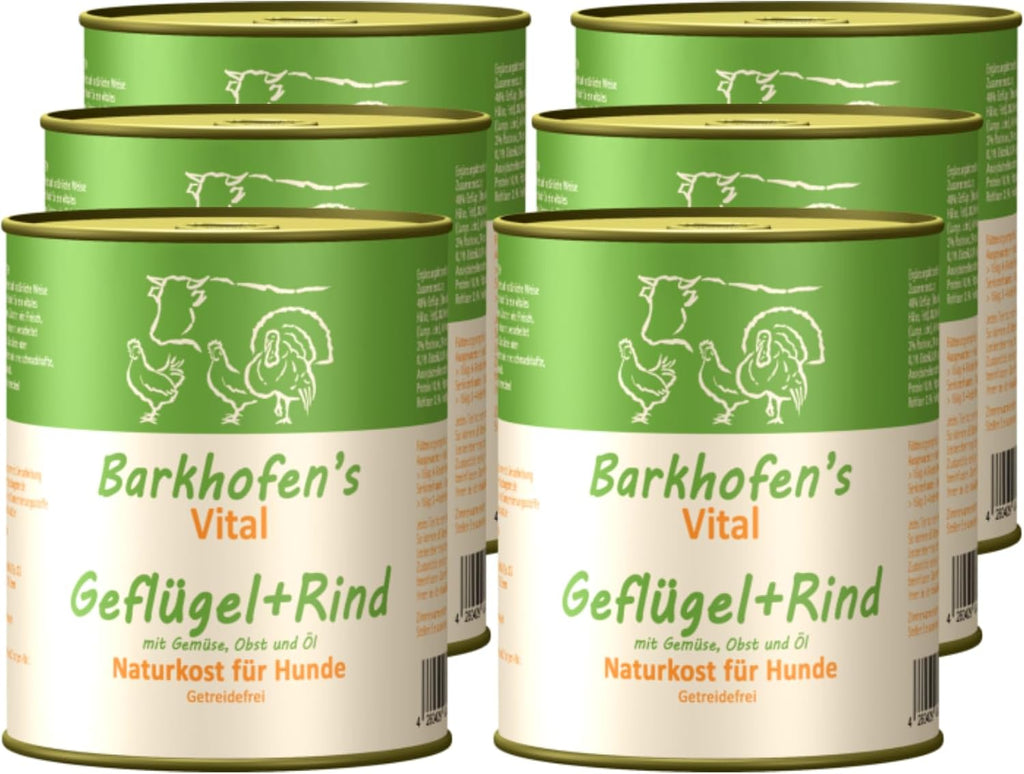 Barkhofen Hundefutter Nass 6x800g getreidefrei mit Gefluegel und Rind